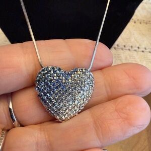 Brighton Silver-Tone Heart Necklace with Blue Crystals